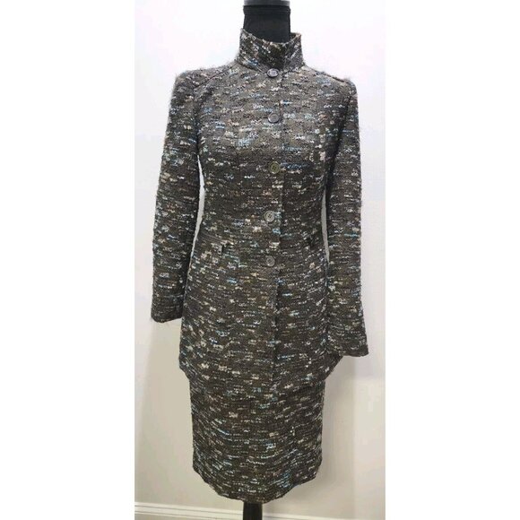 Carlisle Dresses & Skirts - Carlisle 2pc Skirt Suit Set Black Aqua Beige Tweed Size Jacket 0 Skirt 4 NICE